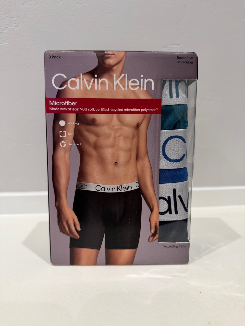 Calvin Klein Men's Microfiber Boxer Briefs - Black, White & Blue (3 Pack)